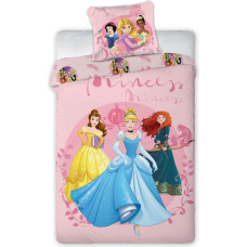Kokvilnas gultas veļa 140x200 Princeses Princess Pelnrušķīte Bella Snow White Rapunzel Ariel rozā spilvendrāna 70x90