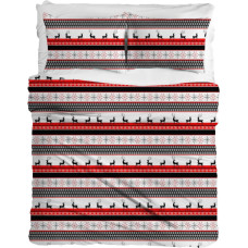 Flaneļa gultasveļa 220x200 F-79A Snowflake ziemeļbrieži Ziemassvētku sarkans melns balts