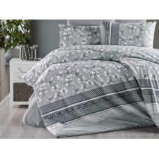 Kokvilnas gultas veļa 220x200 Gianna Grey pelēkas ziedu svītras Cottonlove Exclusive 4
