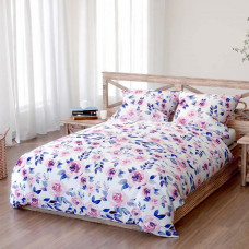 Kokvilnas gultas veļa 220x200 Mansion tumši zili rozā ziedi rozes Kokvilna 3