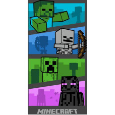 Pludmales dvielis 70x140 Minecraft Adventure ir pelēks kokvilnas frotē audums bērniem