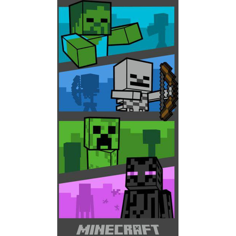 Pludmales dvielis 70x140 Minecraft Adventure ir pelēks kokvilnas frotē audums bērniem