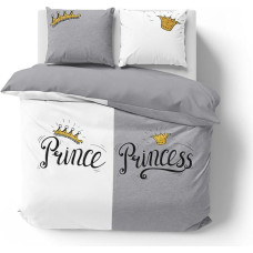 Kokvilnas gultas veļa 220x200 Prince Princess pelēka balta 4110 A 2 spilvendrānas 70x80 Holland 129