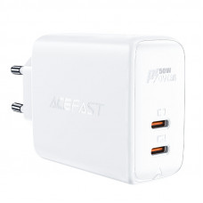 Acefast A29 GaN sienas lādētājs, divi USB-C PD porti, 50W, balts