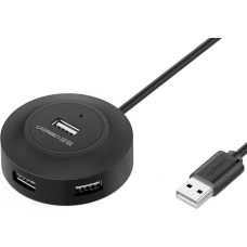 Ugreen 4in1 HUB sadalītāja adapteris USB 2.0 līdz 4x USB-A 480Mb/s 1m melns