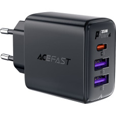 Acefast PD 35W GaN sienas lādētājs ar 3 pieslēgvietām 2x USB-A + USB-C melns