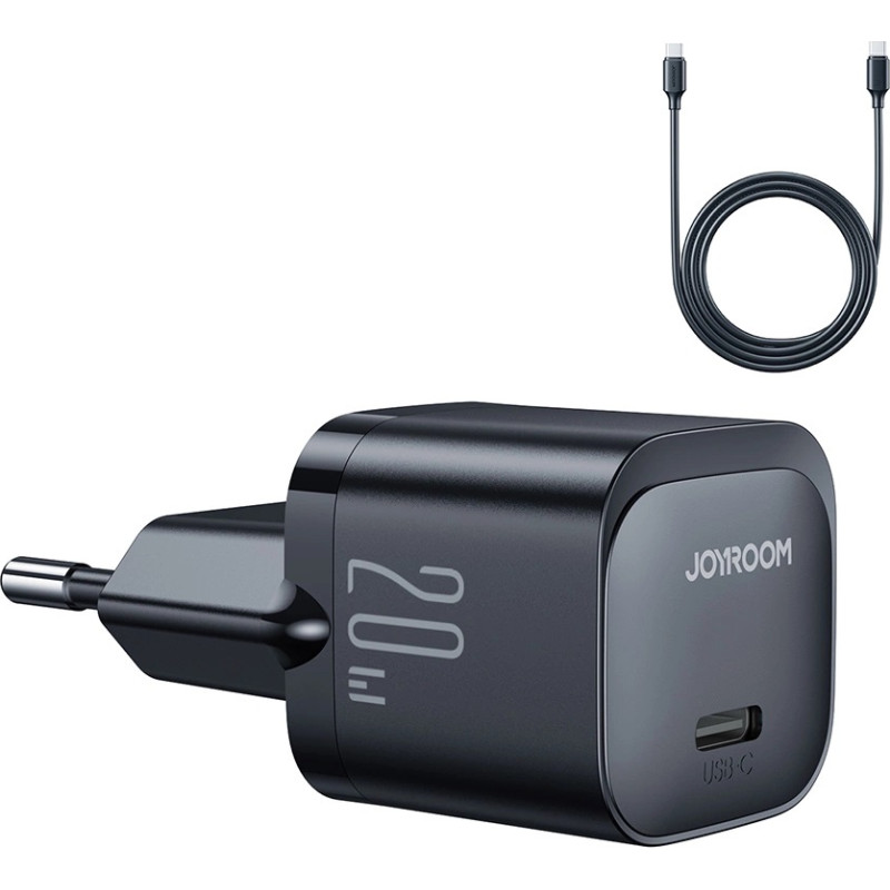 Joyroom USB-C PD 20W sienas lādētājs + USB-C kabelis JR-TCF02 melns