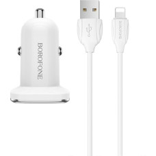 Borofone Car charger BZ12 Lasting Power - 2xUSB - 2,4A with USB to Lightning cable white