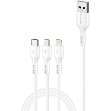 Foneng X36 3in1 USB to USB-C | Lightning | Micro USB Cable, 2.4A, 2m (White)