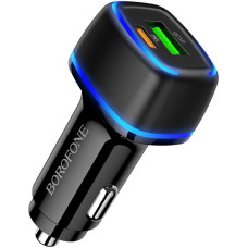 Borofone Car charger BZ14A Mercury - USB + Type C - QC 3.0 PD 20W 3A black