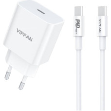 Wall charger Vipfan E04, USB-C, 20W, QC 3.0 + USB-C cable (white)