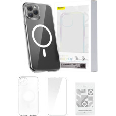 Phone case Baseus Magnetic Crystal Clear for iPhone 11 Pro Max (transparent) with all-tempered-glass screen protector and cleaning kit