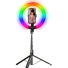 Selfie Stick - with detachable bluetooth remote control, tripod and ring lamp RGB - P100-RGB Black