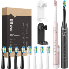 Bitvae Sonic toothbrushes with tips set and 2 toothbrush holders Bitvae D2+D2 (pink and black)