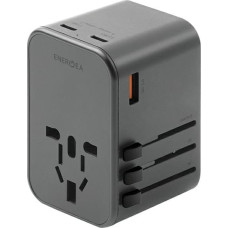 Energea ład. siec. 1xUSB+2xUSB-C PD-PPS-QC 3.0 65W 1A2C adapter 4w1 US|UA|EU|UK szary|gunmetal Travelworld Adapter GaN65W