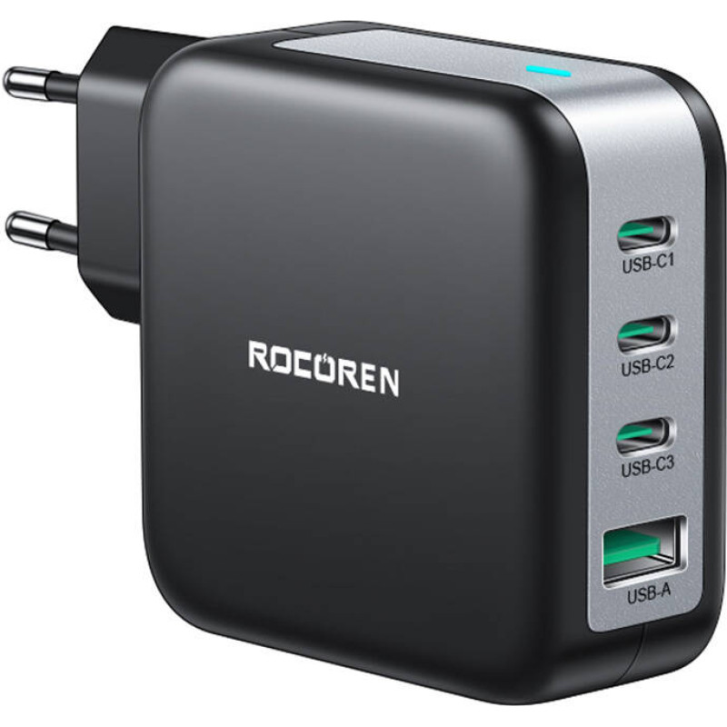 Rocoren Wall charger GaN Rocoren 3x USB-C, 1x USB, Power Delivery 3.0, 100W (black)