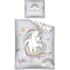 Tumsā mirdzoša gultasveļa 140x200 Unicorn Unicorn 7855 burvju zirgu ponijs pelēks 2917 A