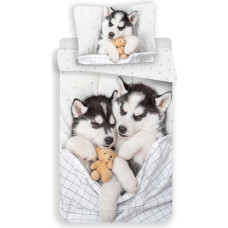 Kokvilnas gultas veļa 140x200 Suņi Husky suns 7592 spilvendrāna 70x90 jauniešu lācīša garausu suns