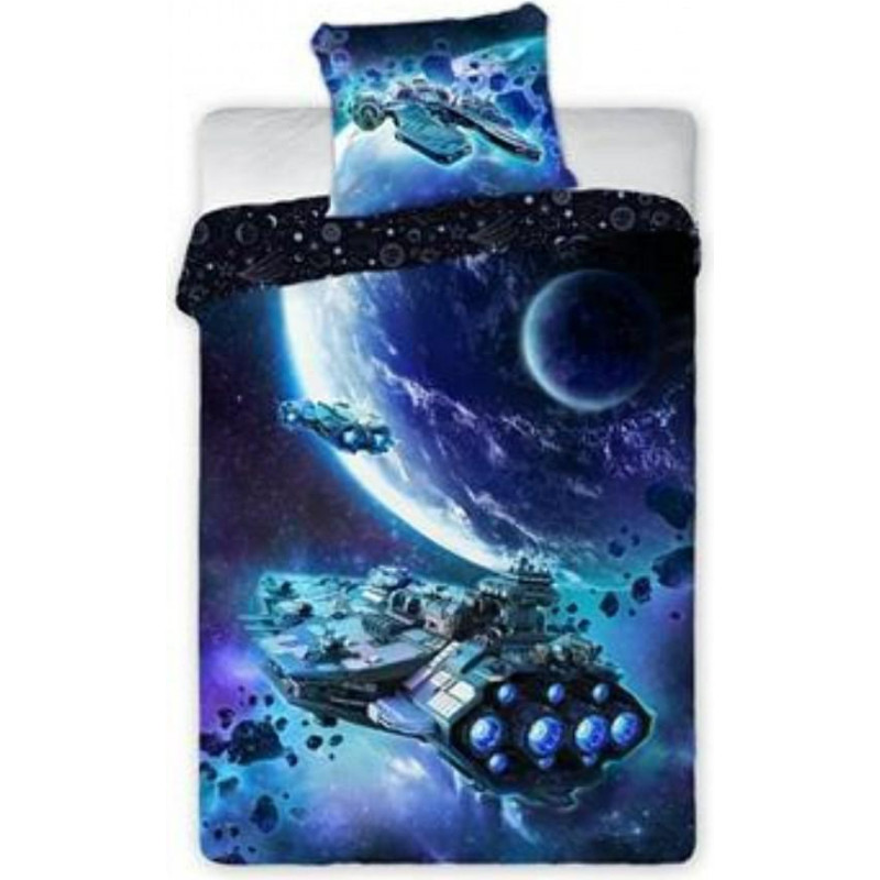Kokvilnas gultas veļa 140x200 Kosmos 001 zila spilvendrāna 70x90