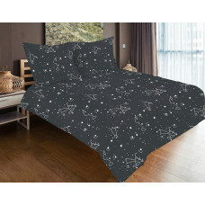 Satīna gultas veļa 140x200 melni balts zodiaka zvaigznājs ar vienu spilvendrānu SE-53A Exclusive 2
