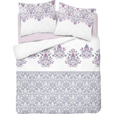 Kokvilnas gultas veļa 220x200 balti pelēki violeti ornamenti 3775 B Kokvilna 5