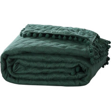 Gultas pārklājs ar pomponiem 240x220 pudeles zaļš Pompoo dekoratīvie rombveida pomponi