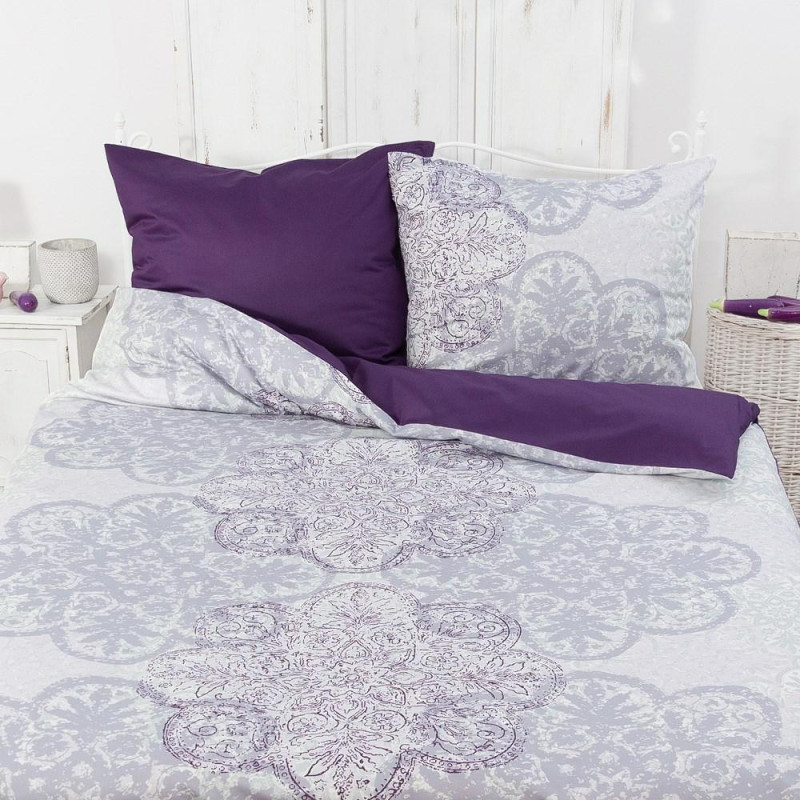 Satīna gultas veļa 200x220 Prestige 26 18804/1 balta violeta rozete