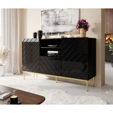 Cama Meble ABETO chest of drawers on golden steel frame 150x42x90 black/black gloss
