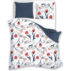 Kokvilnas gultasveļa 220x200 balti sarkani tumši zili ziedi 012 Fashion 23