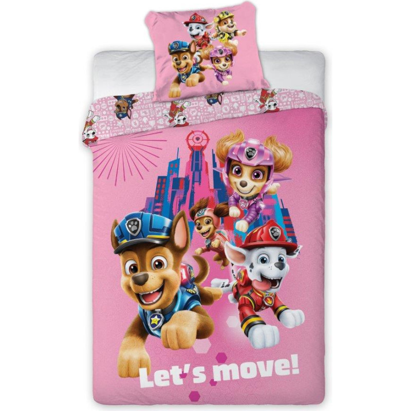 Kokvilnas gultas veļa 140x200 Paw Patrol Paw 2225 team rozā ar vienu spilvendrānu 70x90 23
