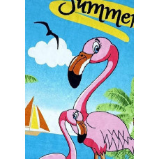 Pludmales dvielis 75x150 Hello Summer flamingos zili rozā Beach 23