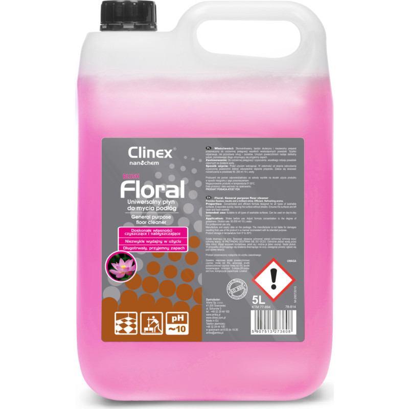 Clinex Grīdas tīrīšanas šķidrums bez svītrām, spīdums, Ziedu smarža - Blush 5L