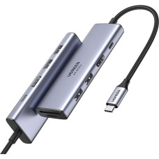 Ugreen 6in1 daudzfunkcionāls USB-C centrmezgls — 2x USB HDMI 4K SD un TF karšu lasītājs USB-C PD 100 W pelēks