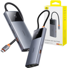 Hub 6in1 Baseus Metal Gleam 2 Series, USB-C to 2xUSB 3.0 +USB-C + HDMI + USB-C PD + Ethernet RJ45