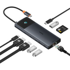 Baseus 10in1 HUB adapteris USB-C uz USB-C PD / 3x USB-A / 2x HDMI / RJ-45 / SD / TF melns
