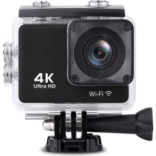 Hurtel Sporta kamera 4K Full HD Wi-Fi 16Mpx ūdensizturīgs platleņķis + aksesuāri melni