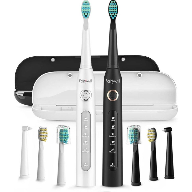 FairyWill Sonic toothbrushes with head set and case FW-507 (Black and white)