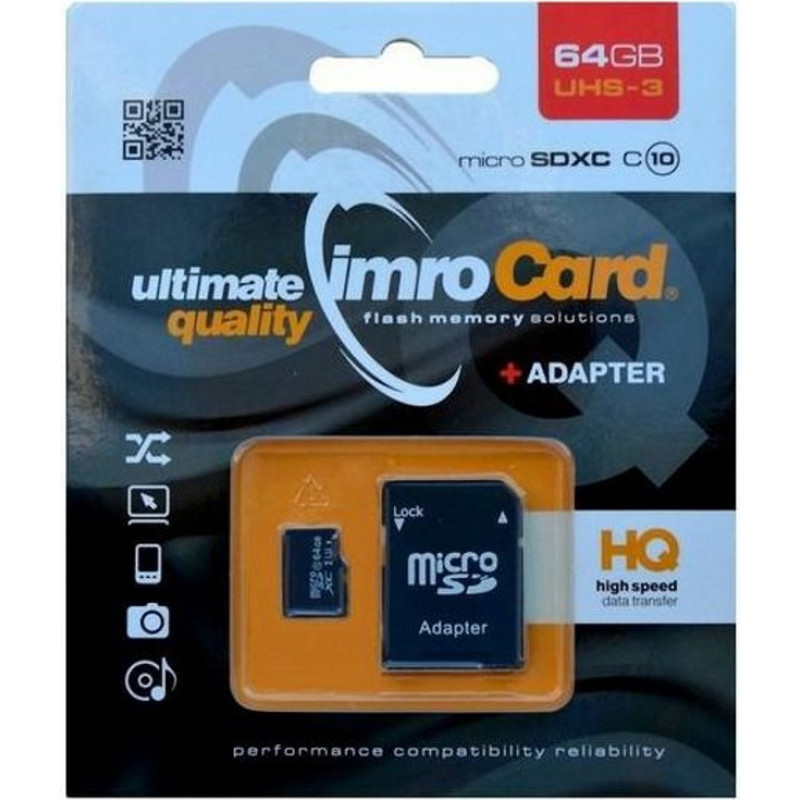 Imro memory card 64GB microSDXC cl. 10 UHS-3 + adapter