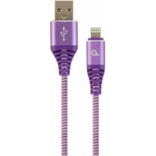 Gembird USB Male - Lightning Male Premium cotton braided 1m Purple|White