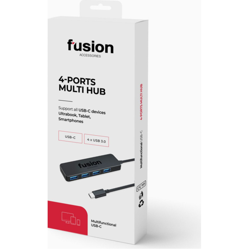 Fusion USB-C uz 4 x USB 3.0 sadalītājs 5 Gb|s melns (EU Blister)