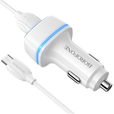 Borofone Car charger BZ14 Max - 2xUSB - 2,4A with USB to Micro USB cable white