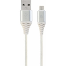 Gembird USB Male - Micro USB Male Premium cotton braided 1m Silver|White