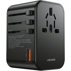 USAMS Adapter siec 1xUSB+2xUSB-C T62 65W 4w1 US|AU|EU|UK czarny|black CC199TC01 (US-CC199) Univesal Travel Charger