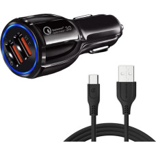 Somostel SA45B auto lādētājs, dubults 2xUSB, 3 A+2 A + C tipa kabelis, Quick Charge 3.0, melns.