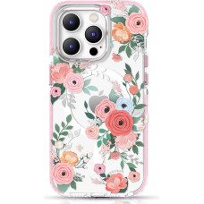 Kingxbar Flora Series magnetic case for iPhone 14 Plus MagSafe decorated with rose flowers print