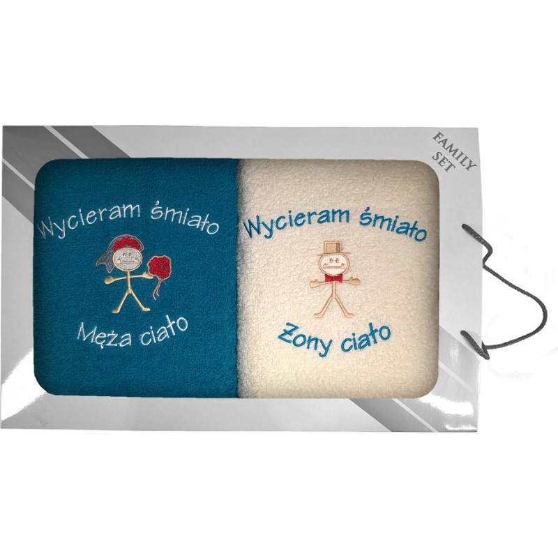 Dvieļu komplekts kastītē 2 gab 70x140 Es drosmīgi noslauku Body tirquoise 22 cream