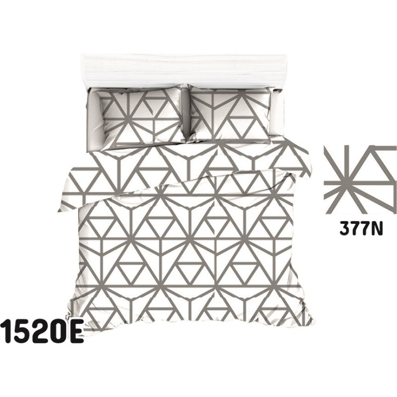 Kokvilnas gultas veļa 200x220 1520E balti pelēka ģeometriska 377N