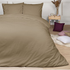 Satīna gultasveļa 140x200 bēša vienkrāsas svītras Cizgili damask