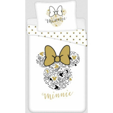 Kokvilnas gultas veļa 140x200 Minnie Gold Mini Mouse 8339 bantes spilvendrāna 70x90 balts bēšs
