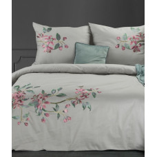 Satīna gultasveļa 160x200 Izšūšana 5 sudraba rozā izšūti ziedi